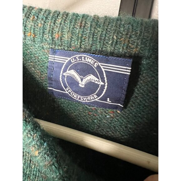 VTG U.S. Lines Sportswear Mens Wool Blend Button UP Sweater Cable Knit sz Men LG - Picture 3 of 5